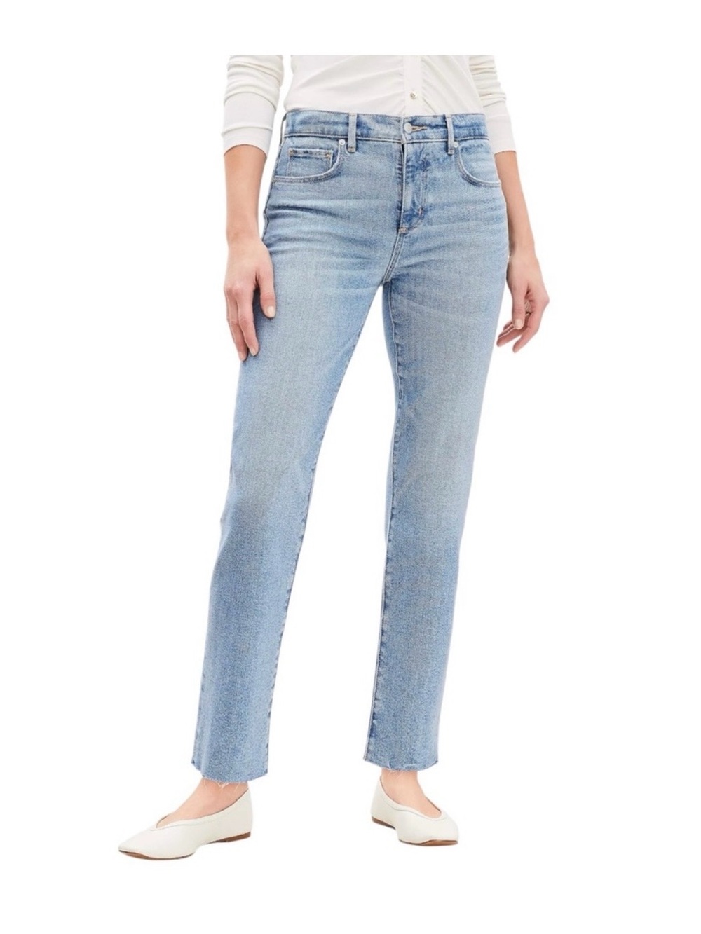 LOFT High Rise Slim Ankle Jeans in Medium Wash with Raw Hem